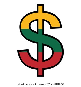Black dollar sign isolated on white with flag inside - Lithuania