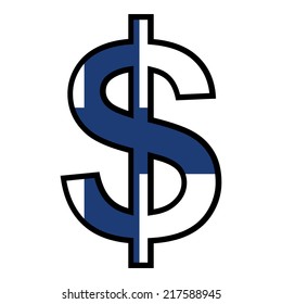 Black dollar sign isolated on white with flag inside - Finland