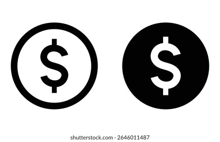 Black dollar sign vector isolated. Simple bold dollar sign. Black round shape with dollar sign silhouette on white background. Vector illustration.  