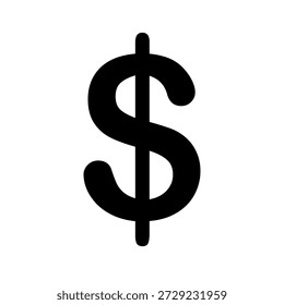 Silueta de Vector de signo de dólar negro aislado sobre fondo blanco. Diseño de ilustración de icono de signo de dólar.