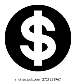 Silueta de Vector de signo de dólar negro aislado sobre fondo blanco. Diseño de ilustración de icono de signo de dólar.