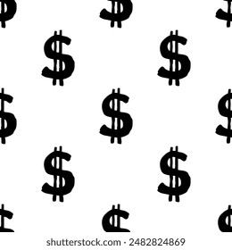 Black dollar signs isolated on white background. Monochrome seamless pattern. Vector simple flat graphic hand drawn illustration. Texture.