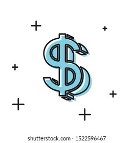 Black Dollar symbol icon isolated on white background. Cash and money, wealth, payment symbol. Casino gambling.  Vector Illustration