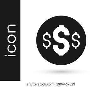 Icono de símbolo del dólar negro aislado en fondo blanco. Efectivo y dinero, riqueza, símbolo de pago. Juego de casino.  Vector