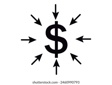 Black dollar symbol surrounded by arrow.