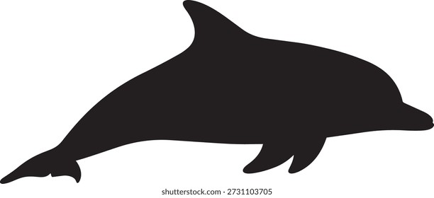 Black Dolphin Silhouette Vector Illustration of a Jumping Marine Mammal Swimming