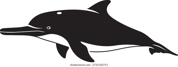 Black Dolphin Silhouette Vector Illustration of a Jumping Marine Mammal Swimming