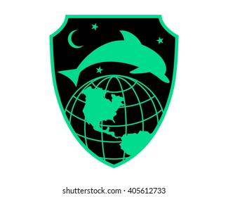 black dolphin universe globe earth fish nautical marine life image animal icon