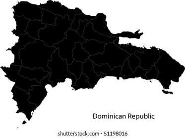 Black Dominican Republic map separated on the provinces