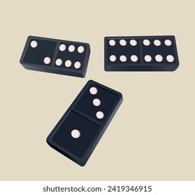 Schwarze Domino-Würfel auf weißem Hintergrund. Vektorgrafik 3D