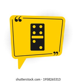 Black Domino icon isolated on white background. Yellow speech bubble symbol. Vector Illustration