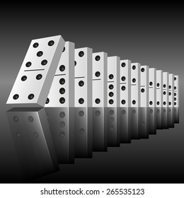 Black dominoes in a row ready to begin to falling. Vector illustration