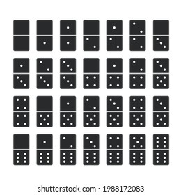 Black dominos. Full set of domino game bones tiles, 28 dominoes pieces on white