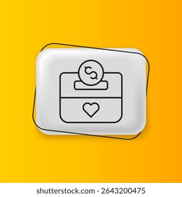 Black Donation and charity icon isolated on yellow background. Donate money and charity concept. Silver rectangle button. Vector