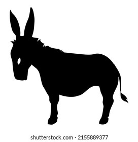 Black donkey silhouette, in standing position. Design isolated over white background.