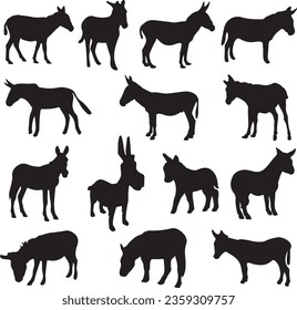 Black donkey silhouette vector art.