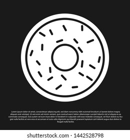 Black Donut with sweet glaze icon isolated on black background. Vector Illustration