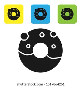 Black Donut with sweet glaze icon isolated on white background. Set icons colorful square buttons. Vector Illustration