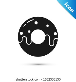 Black Donut with sweet glaze icon isolated on white background.  Vector Illustration