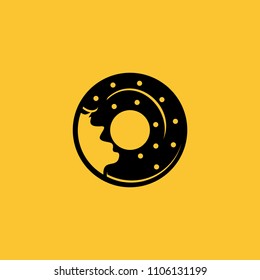 Black Donuts Icon on Yellow Background