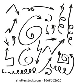 Black doodle arrows collection on white background. Pointer, arrow, cursor choosing icon. next web page symbol