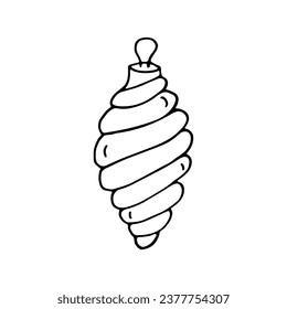 Black Doodle Christmas balls spiral icon. Black and white Vector Outline element for holiday theme. Item for card, covers, prints, patterns, web design, printing, decorations, textile, fabric.