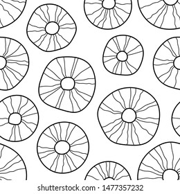 black doodle circles with stripes. seamless pattern
