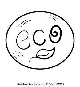 Black doodle eco type in circle with leaf. Icon on white background.