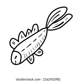 Black doodle fish vector illustration. Animal icon for kids. Line art on white background.