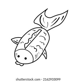 Black doodle fish vector illustration. Animal icon for kids. Line art on white background.