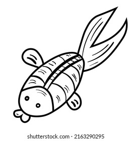 Black doodle fish vector illustration. Animal icon for kids. Line art on white background.