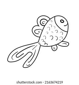 Black doodle fish vector illustration. Animal icon for kids. Line art on white background.