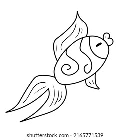 Black doodle fish vector illustration. Animal icon for kids. Line art on white background.
