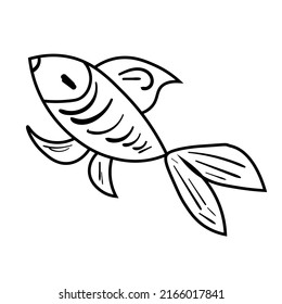 Ilustración vectorial de peces de doodle negro. Icono animal para niños. Pintura de línea sobre fondo blanco.