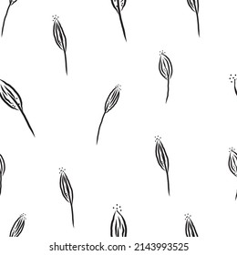 Black Doodle Flower on Transparent Background, Seamless Pattern