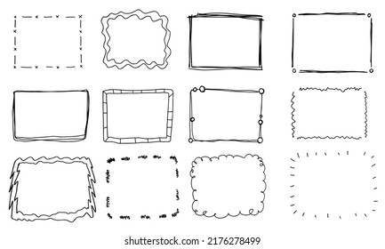 Black doodle frames set hand drawn lines collection. For school, office, happy birthday collection.