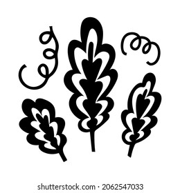 Black doodle Halloween vector design with cute oak tree leaves. Illustration for kids, celebration, web, print, etc. 