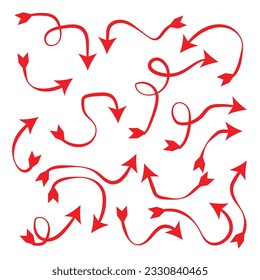 Black Doodle Hand Drawn Arrows Set on White Background. Arrow, Cursor Icon. Vector Pointers Collection. Back, Next Web Page Sign.