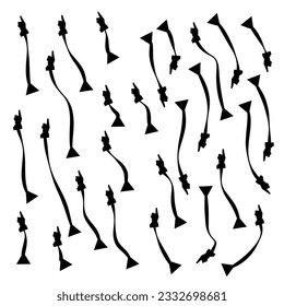 Black Doodle Hand Drawn Arrows Set on White Background. Arrow, Cursor Icon. Vector Pointers Collection. Back, Next Web Page Sign.