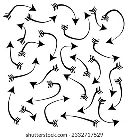 Mano de garra negra dibujada flechas flechas sobre fondo blanco. Flecha, Icono de cursor. Colección de punteros vectores. Volver, Siguiente Firma de página web.