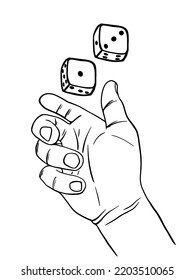Ilustración de doodle negro con dados jugando. Didice de arte de línea y mano