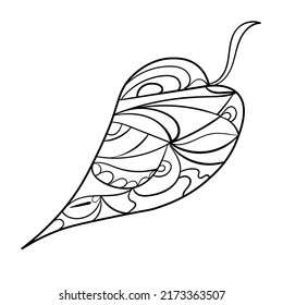 Black doodle leaves illustration. Vector bio line art. Eco coloring page. On white background.