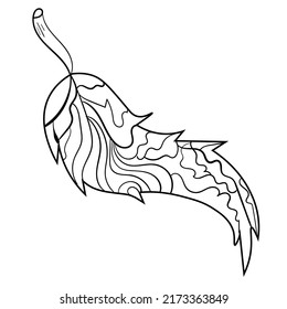 Black doodle leaves illustration. Vector bio line art. Eco coloring page. On white background.