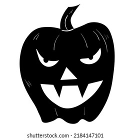 Black doodle pumpkin. Halloween vector icon on white background.