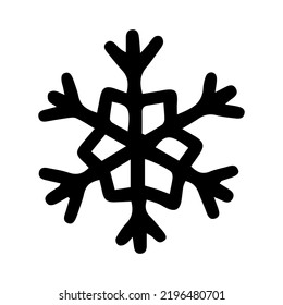 Black doodle snowflake icon on white background