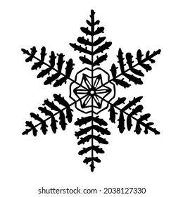 Copo de nieve con doodle negro. Ilustración vectorial.