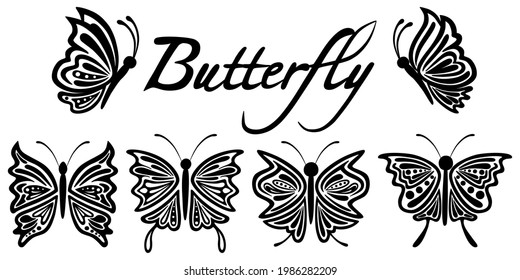 Black Doodle style butterfly collection for patterns, t-shirts, stickers, printed fabrics, covers, cards, art for kids, tattoos, cushions, digital prints, Key chains, cheek mugs, craft  and many more.