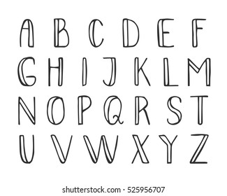 Black doodle thin font isolated on white background. Vector latin alphabet. Letters for design