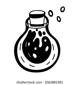 Black doodle vector design with a witch's potion. Illustration for kids, celebration, web, print, etc. 