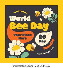 Publicación en redes sociales del Día Mundial de las Abejas de Doodle Negro